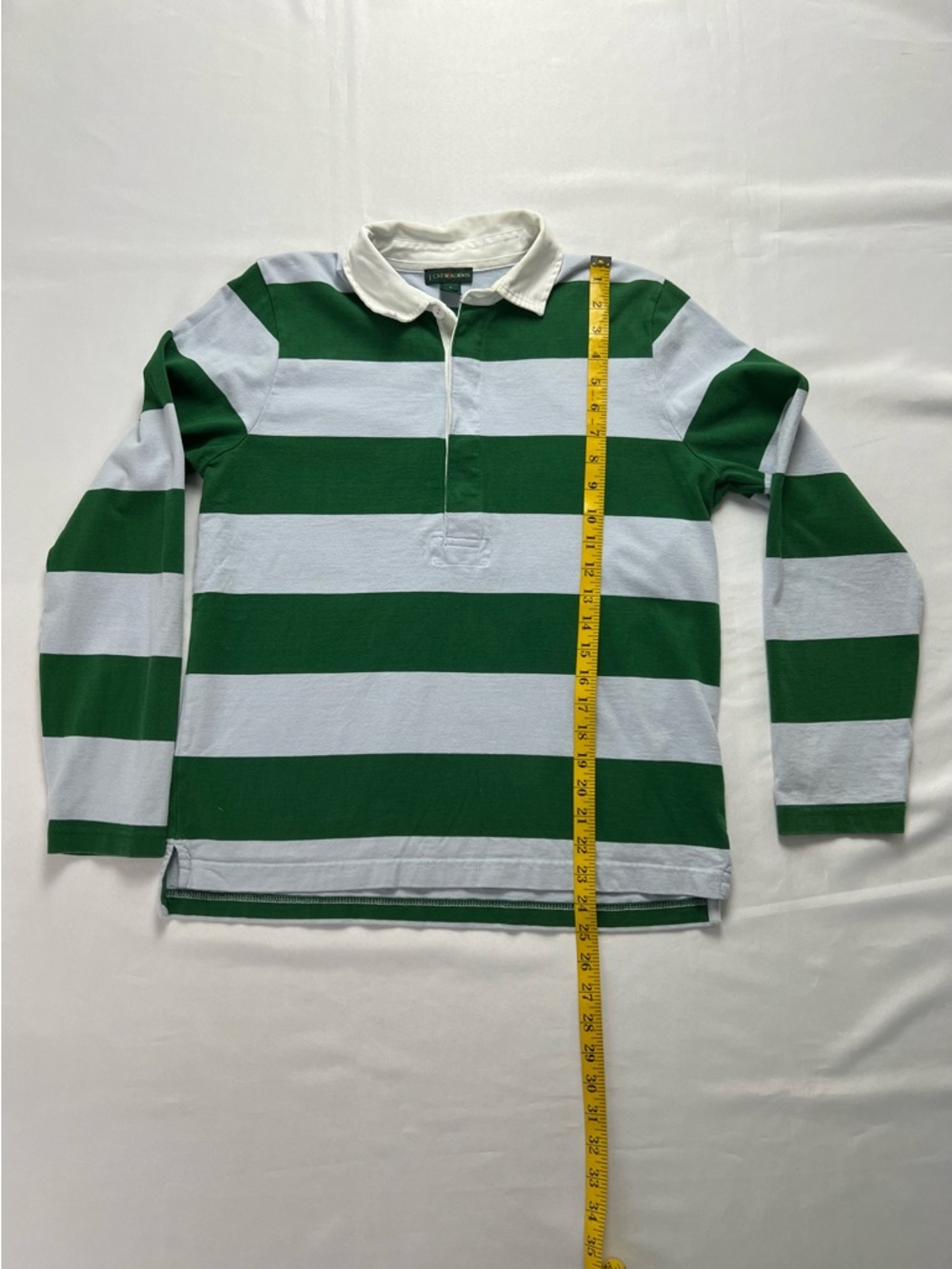J. Crew Always Green, Blue & White Long Sleeve Rugby Polo Shirt - Picture 8 of 11